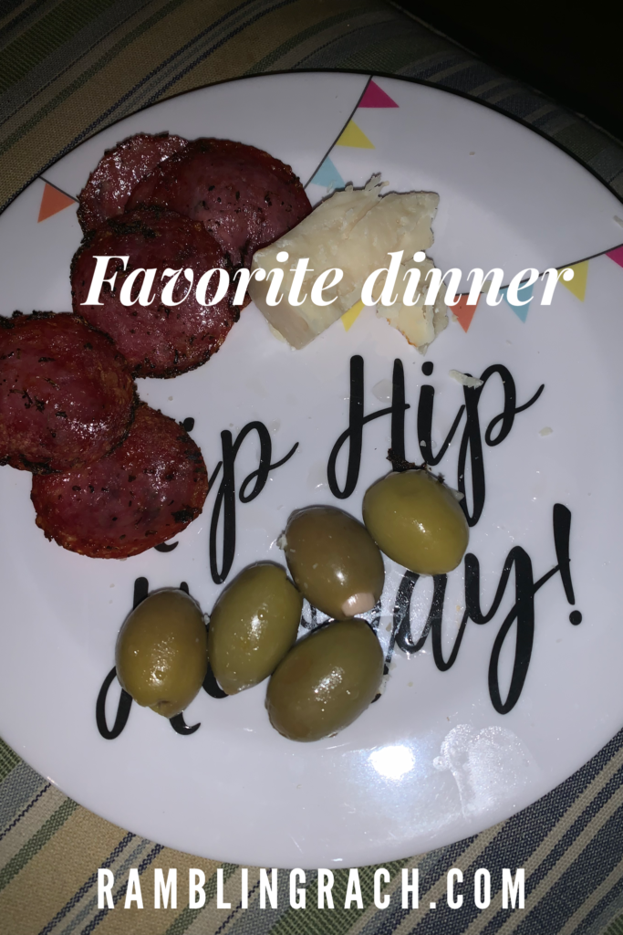Super easy and delicious dinner of cheese, salami and olives 