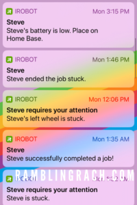 iRobot vacuum cleaner alerts