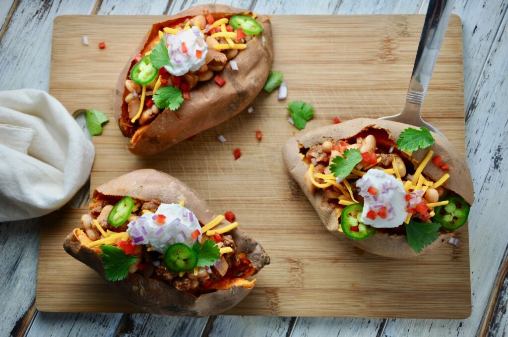 Always Eat After 7 PM Chili Baked Potatoes