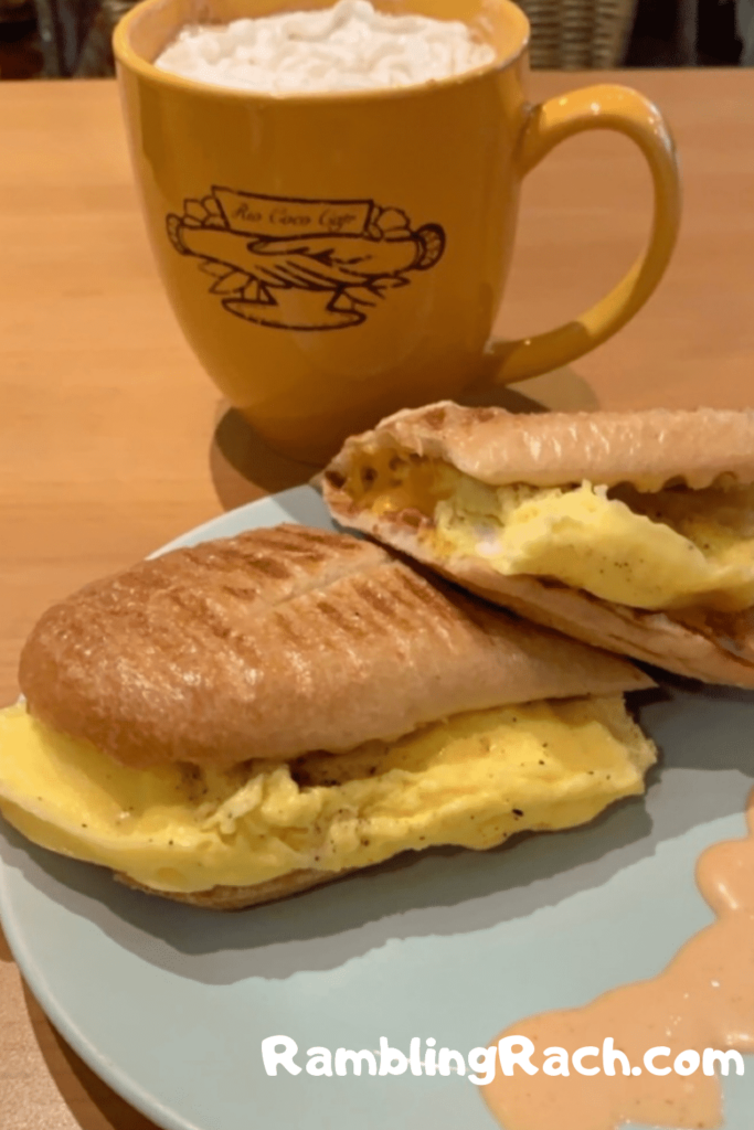 Breakfast sandwich and latte