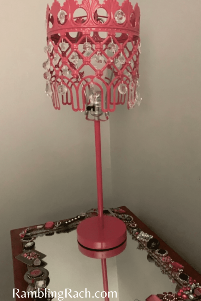 Pink lamp and pink jeweled mirror 